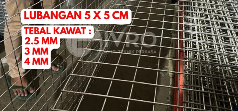 Kawat Ram Mesh Lembaran Galvanis Kotak Lubangan 5cm x 5cm Tebal Kawat 2.5mm - 3mm dan 4mm